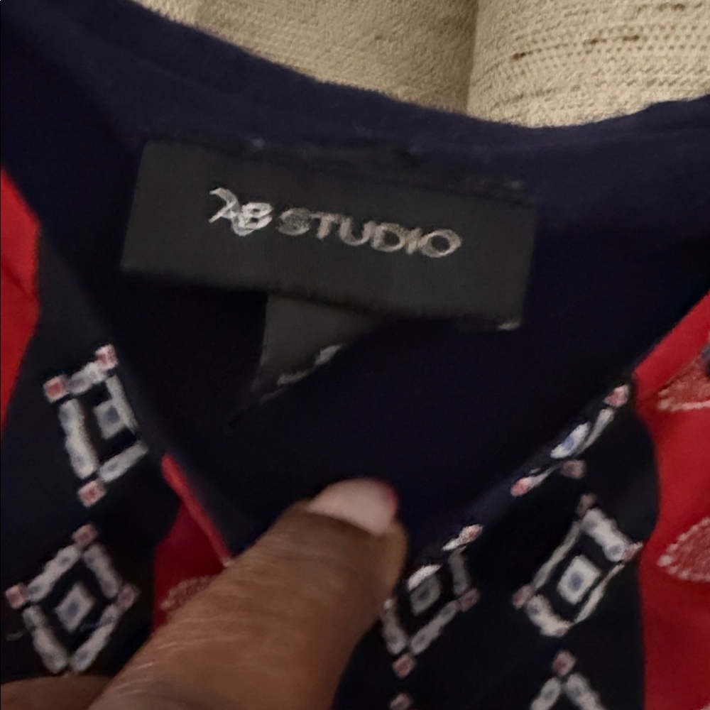 AB Studio Navy and Red Patterned Blouse